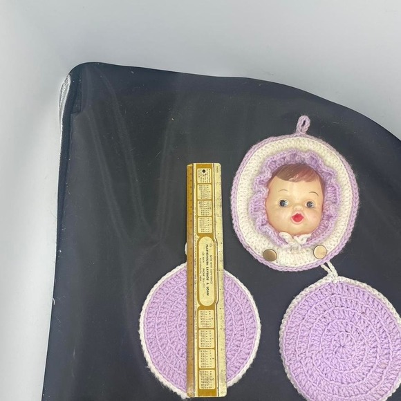Vintage 1950'' Crochet Doll Face Pot Holder Trivet‎ Kitsch Kitchen (mcp25) - Picture 6 of 6